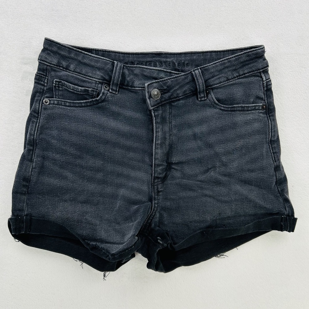 American Eagle Shorts Womens 4 Black High Rise Stretch Denim Raw Hem Casual